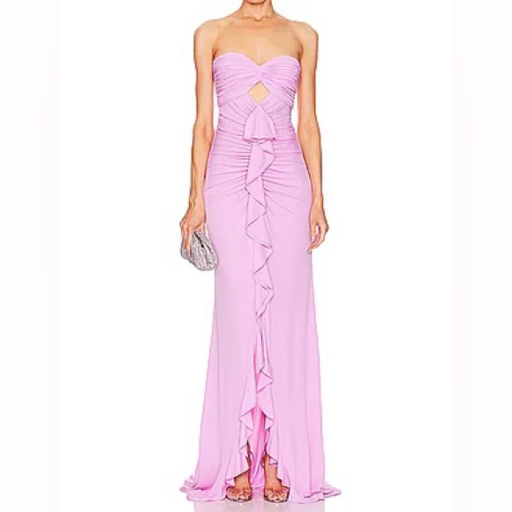 Cinq à SeptJenna Cascading Ruffle Strapless Gown in pink size 4